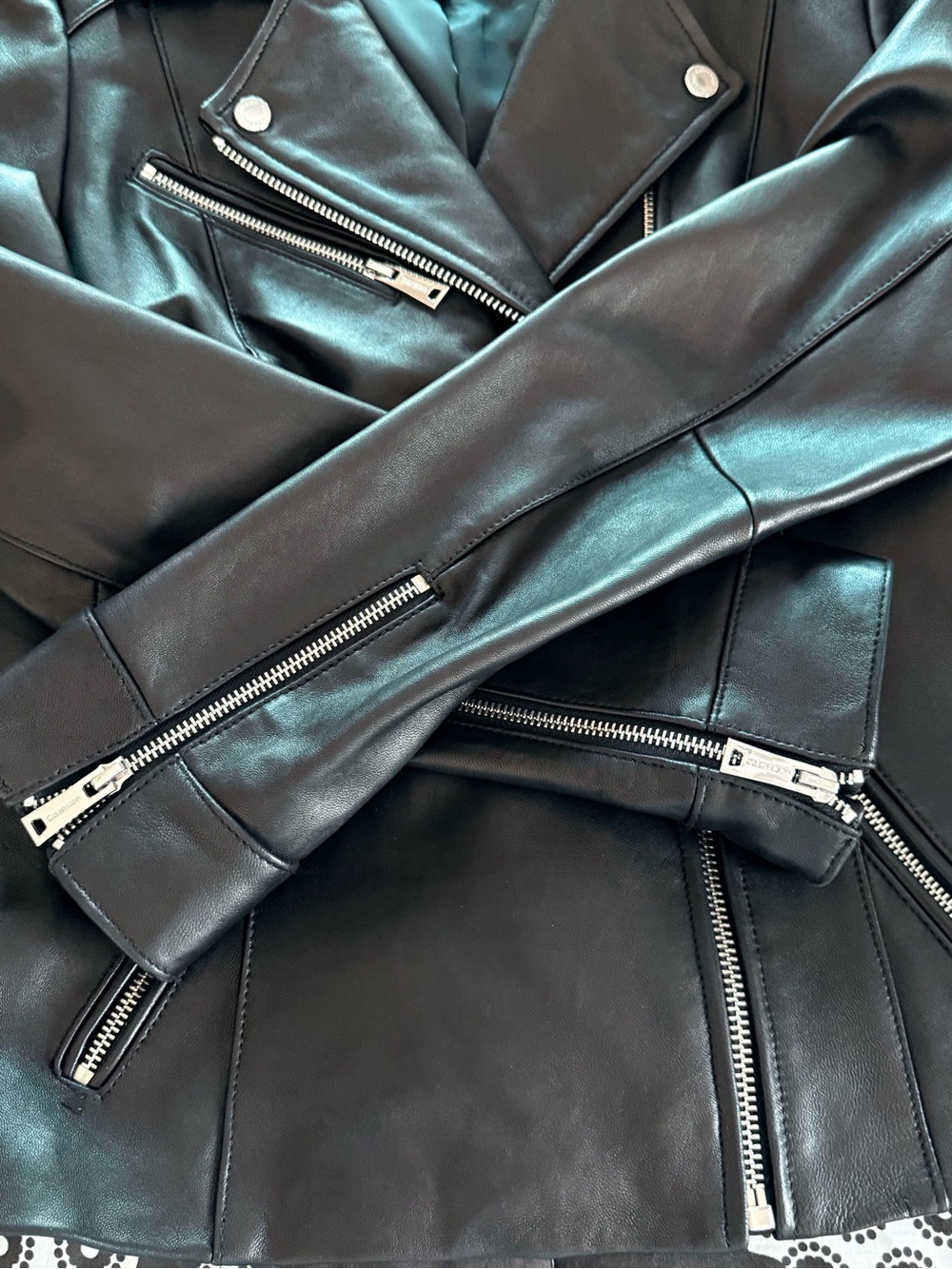 Calvin Klein Genuine Leather Moto Jacket Black XS Extra Small Asymmetrical Zip - Picture 9 of 12